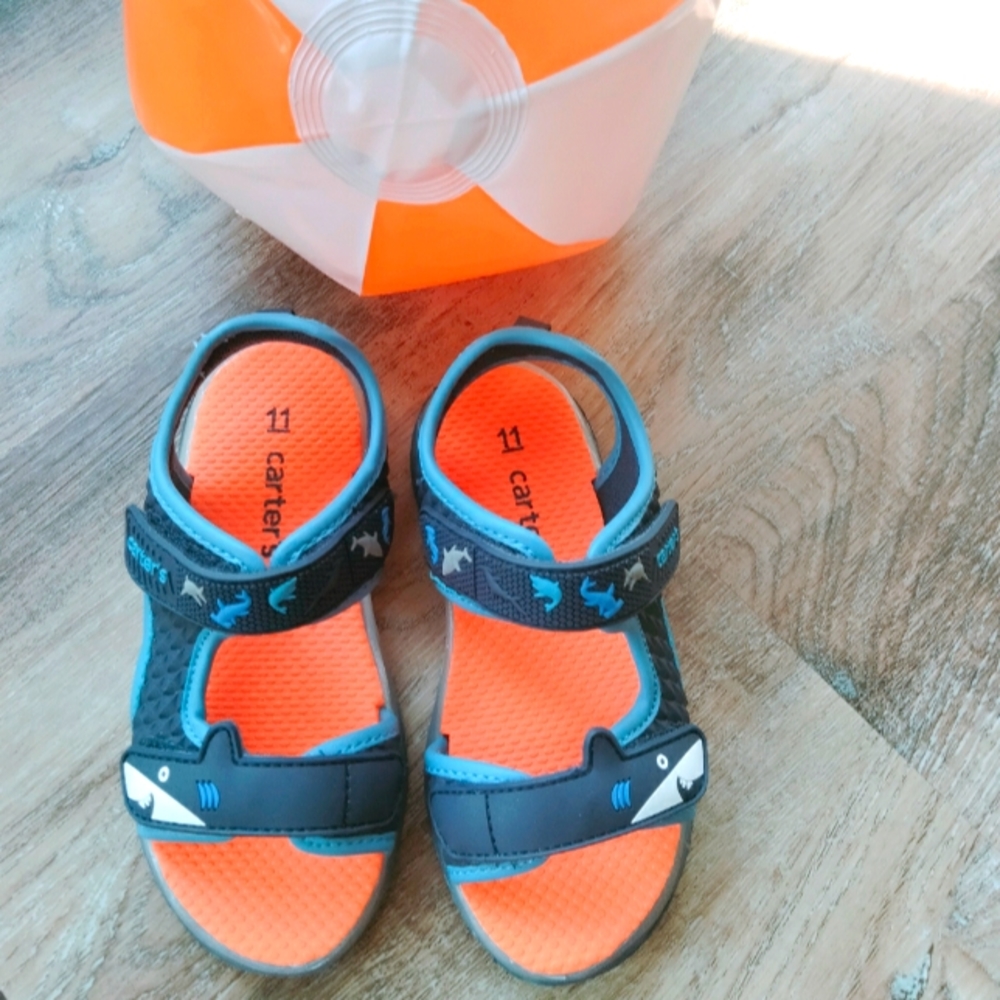 Carter's Shark Sandals Velcro Size 11M Toddler Blue and Orange